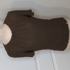 Vintage 60s Susan Thomas Womens Top Short Sleeve Brown Bow Detail Sz. Small
